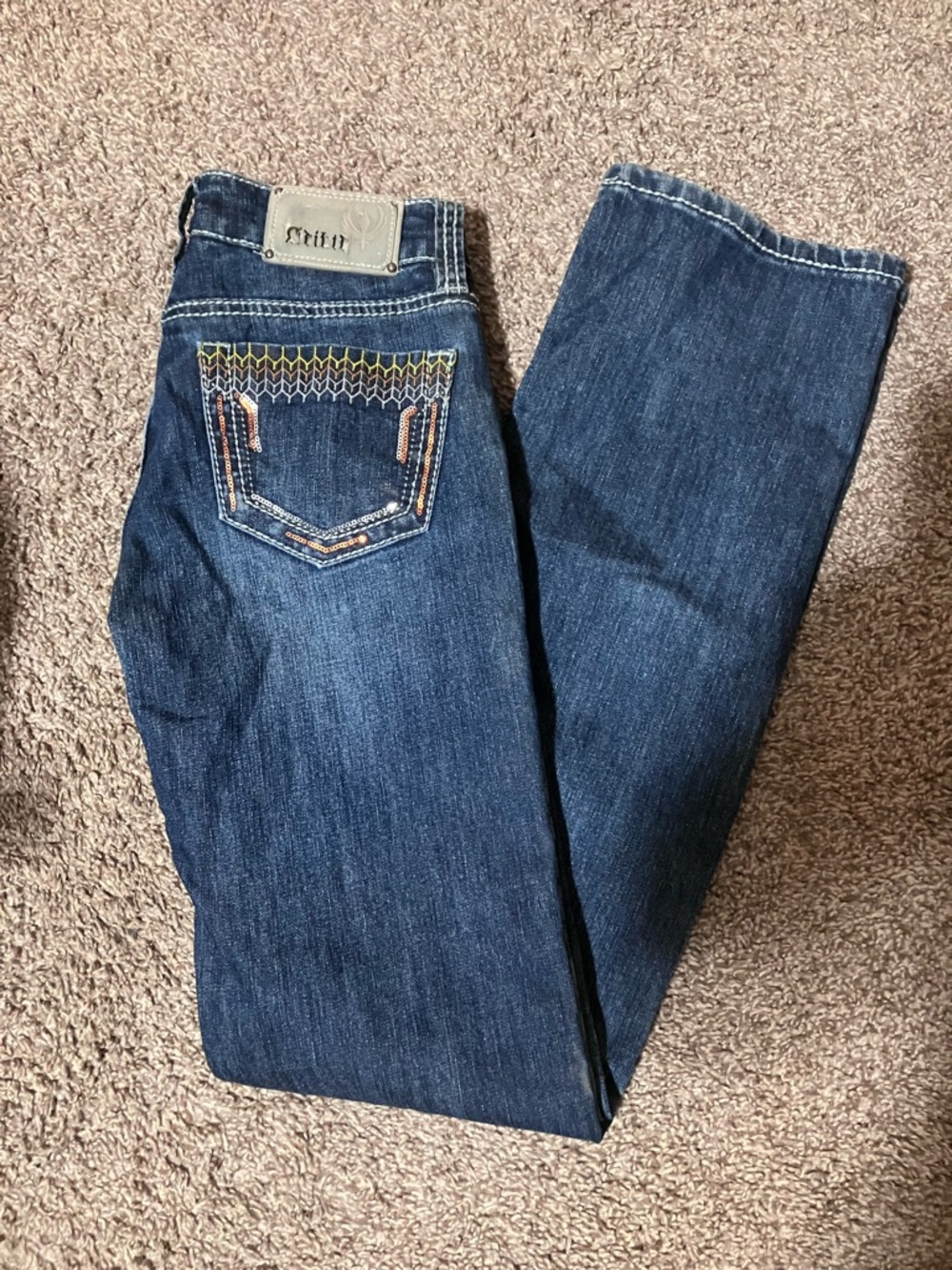 Adiktd Women's Boot Cut Jeans - Dark Blue with Multi-Color Pocket Stitching